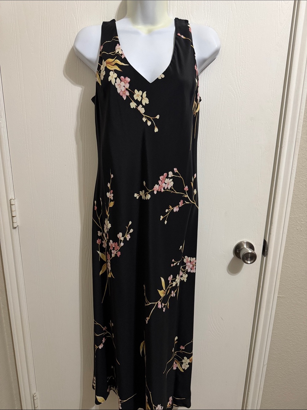 Vintage Jones New York 90’s Y2K Silk Floral Cherry Blossom Maxi Slip Dress 14